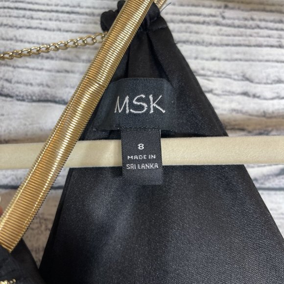 NWT MSK Metallic Print Pleated Blouson Gown Black Gold Sz 8 - Picture 3 of 15